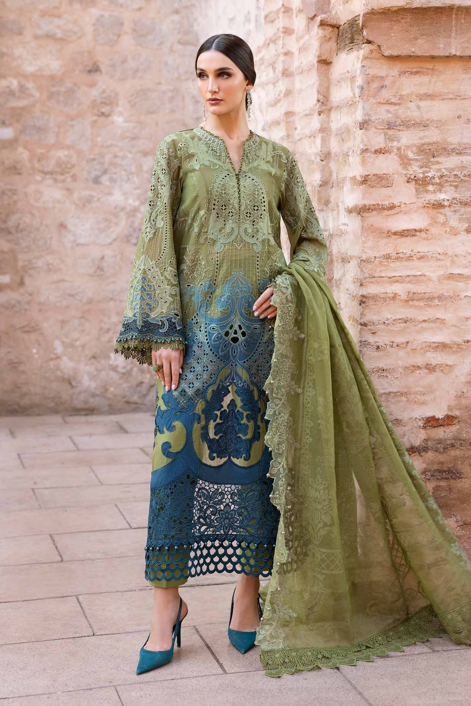 Embroidered Paper Cotton Suit | D-2501-A | MARIA B