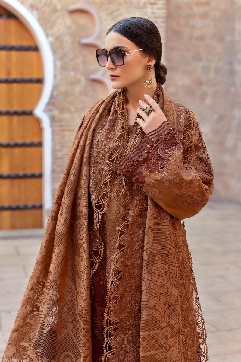 Embroidered Paper Cotton Suit | D-2501-B | MARIA B
