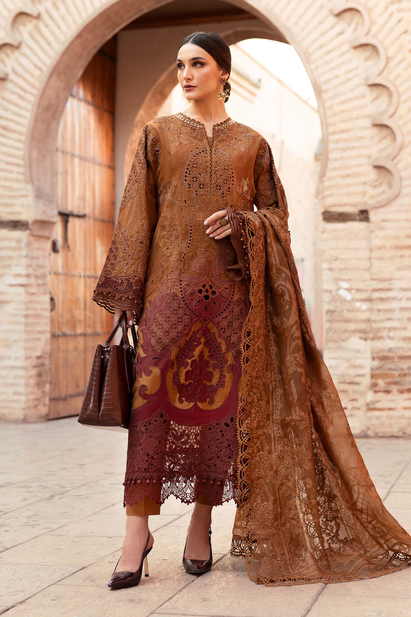 Embroidered Paper Cotton Suit | D-2501-B | MARIA B