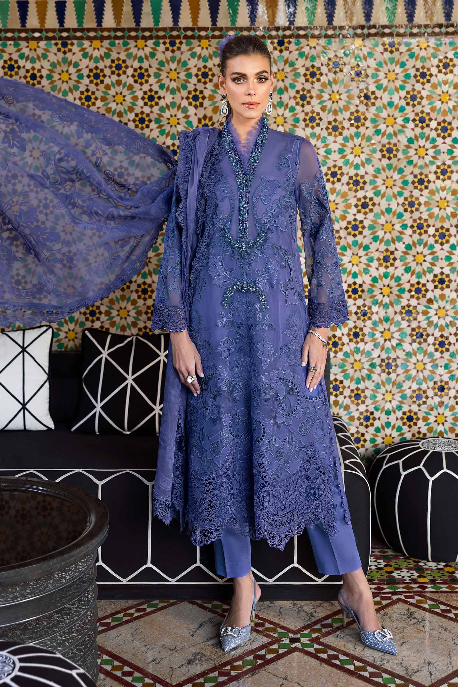 Embroidered Organza Suit | D-2506-B | MARIA B