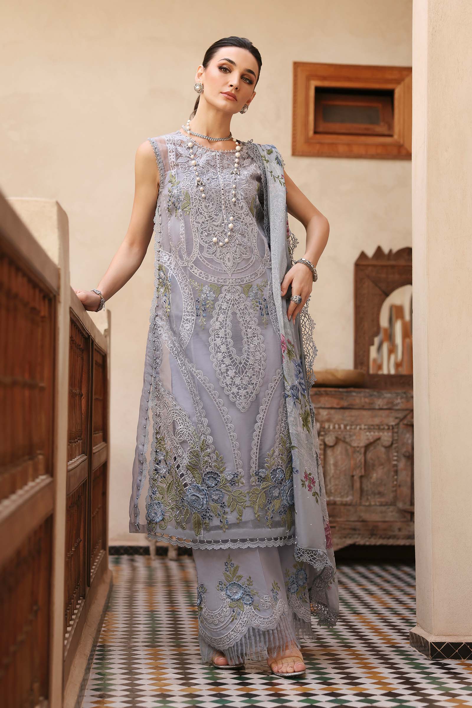Embroidered Organza Suit | D-2509-B | MARIA B