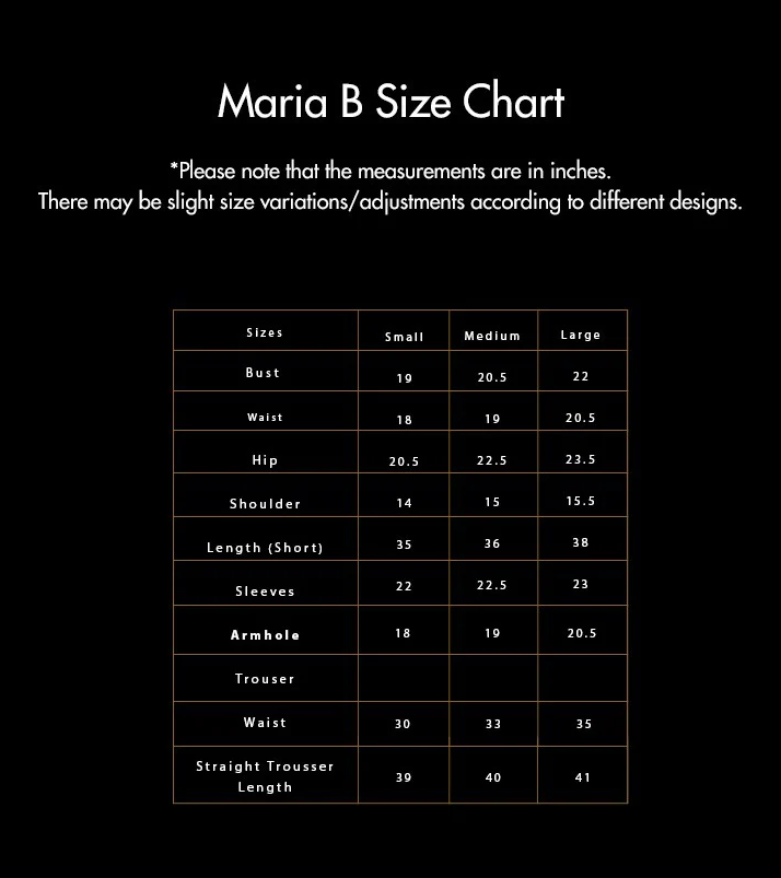 MARIA B SIZE CHART