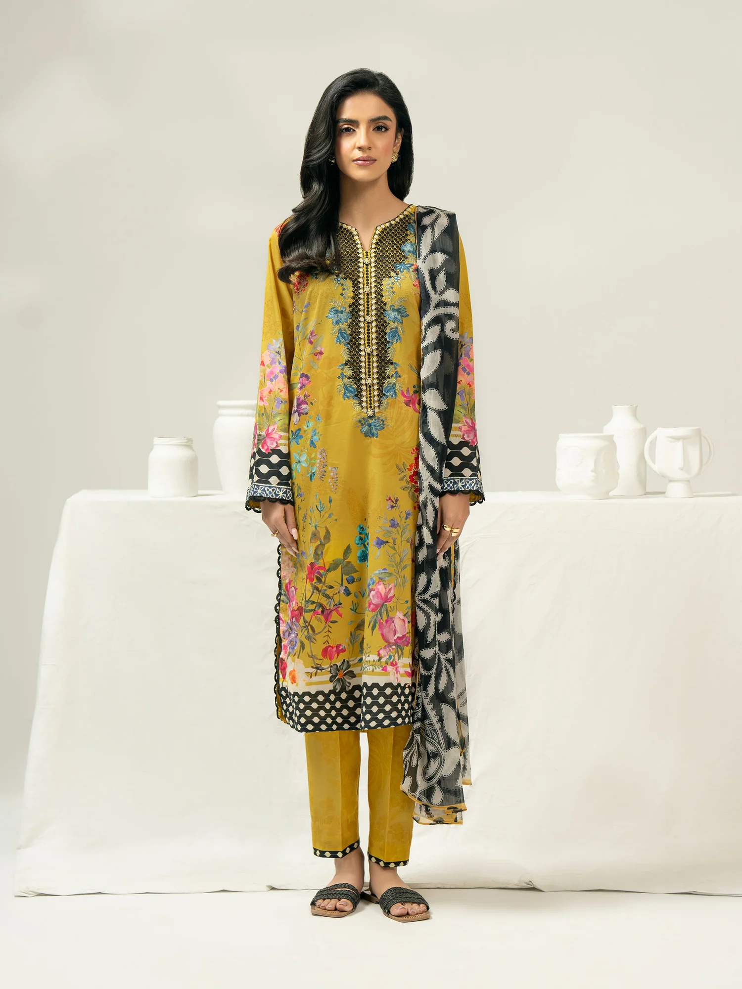 3 Piece Cambric Embroidered | A2053SU-XSL-374 | Limelight