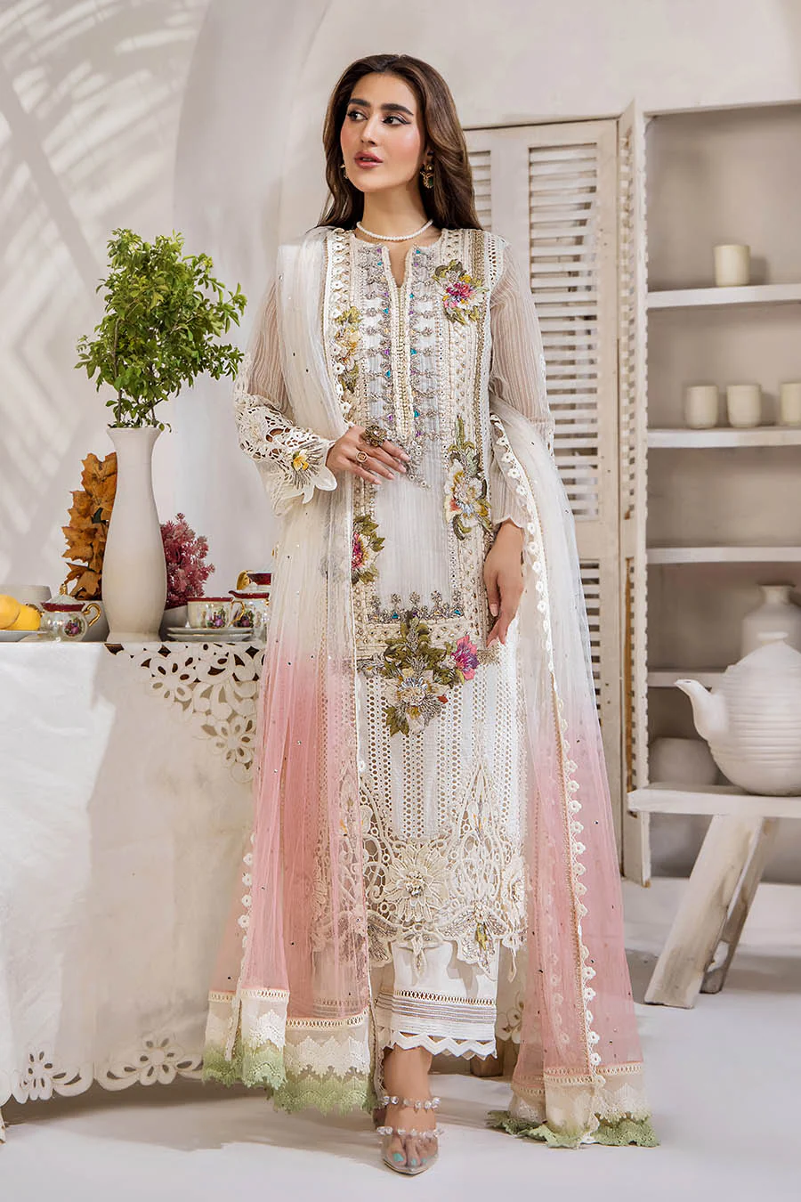 Cotton Chikan 3D embroidered, Crochet | F-164 | Khudabaksh