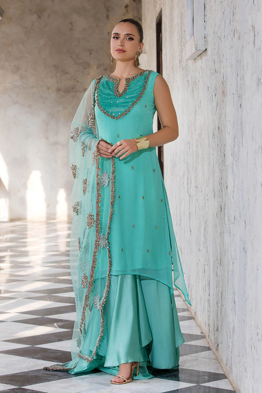 Crinkle Chiffon Embellished with Gotta Work | P-271 | khudabaksh