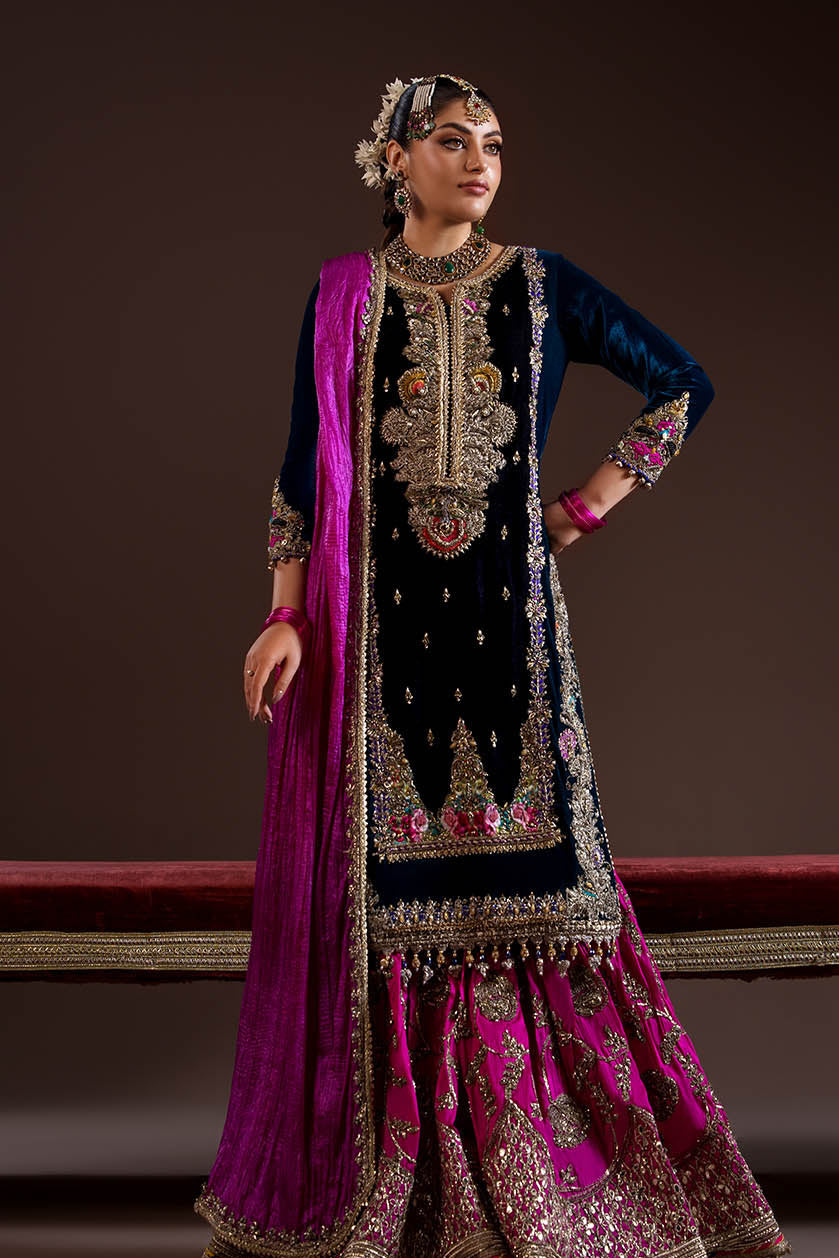 Black Magenta Velvet Embroidered | P-292 | Khudabaksh