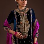 Black Magenta Velvet Embroidered | P-292 | Khudabaksh