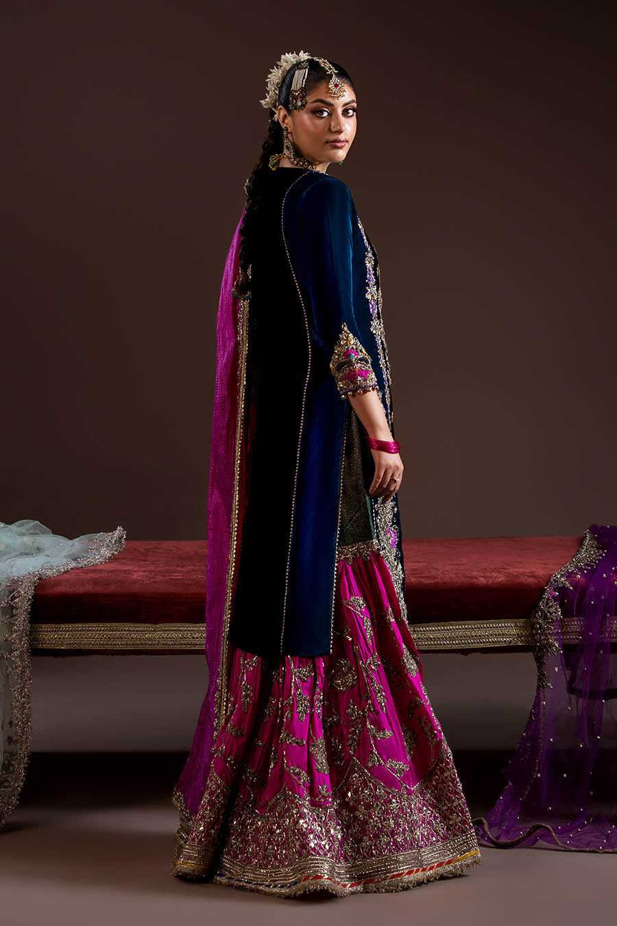 Black Magenta Velvet Embroidered | P-292 | Khudabaksh