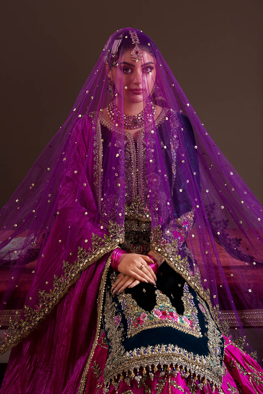 Black Magenta Velvet Embroidered | P-292 | Khudabaksh