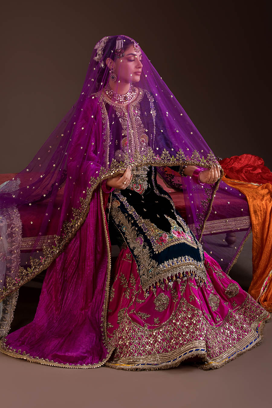 Black Magenta Velvet Embroidered | P-292 | Khudabaksh