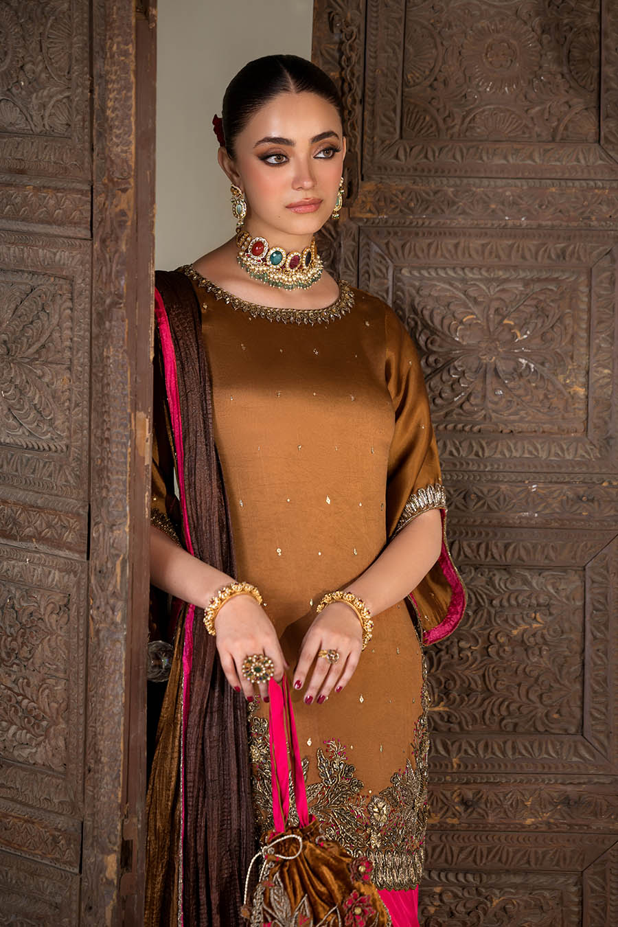Mustard - Red Gloss silk | P-295 | Khudabaksh