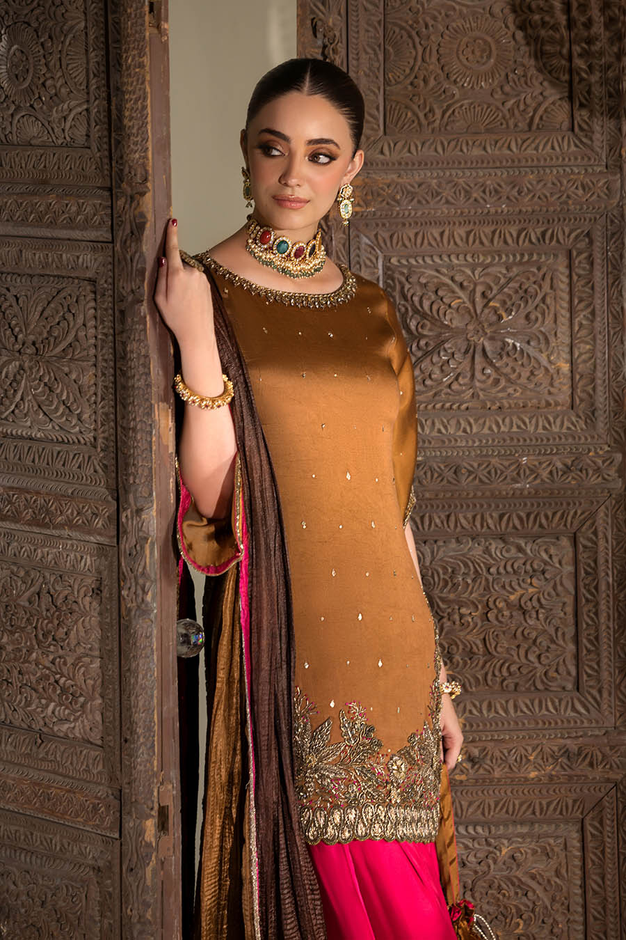 Mustard - Red Gloss silk | P-295 | Khudabaksh