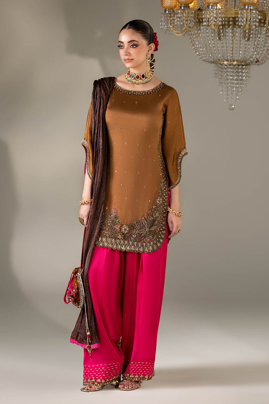 Mustard - Red Gloss silk | P-295 | Khudabaksh