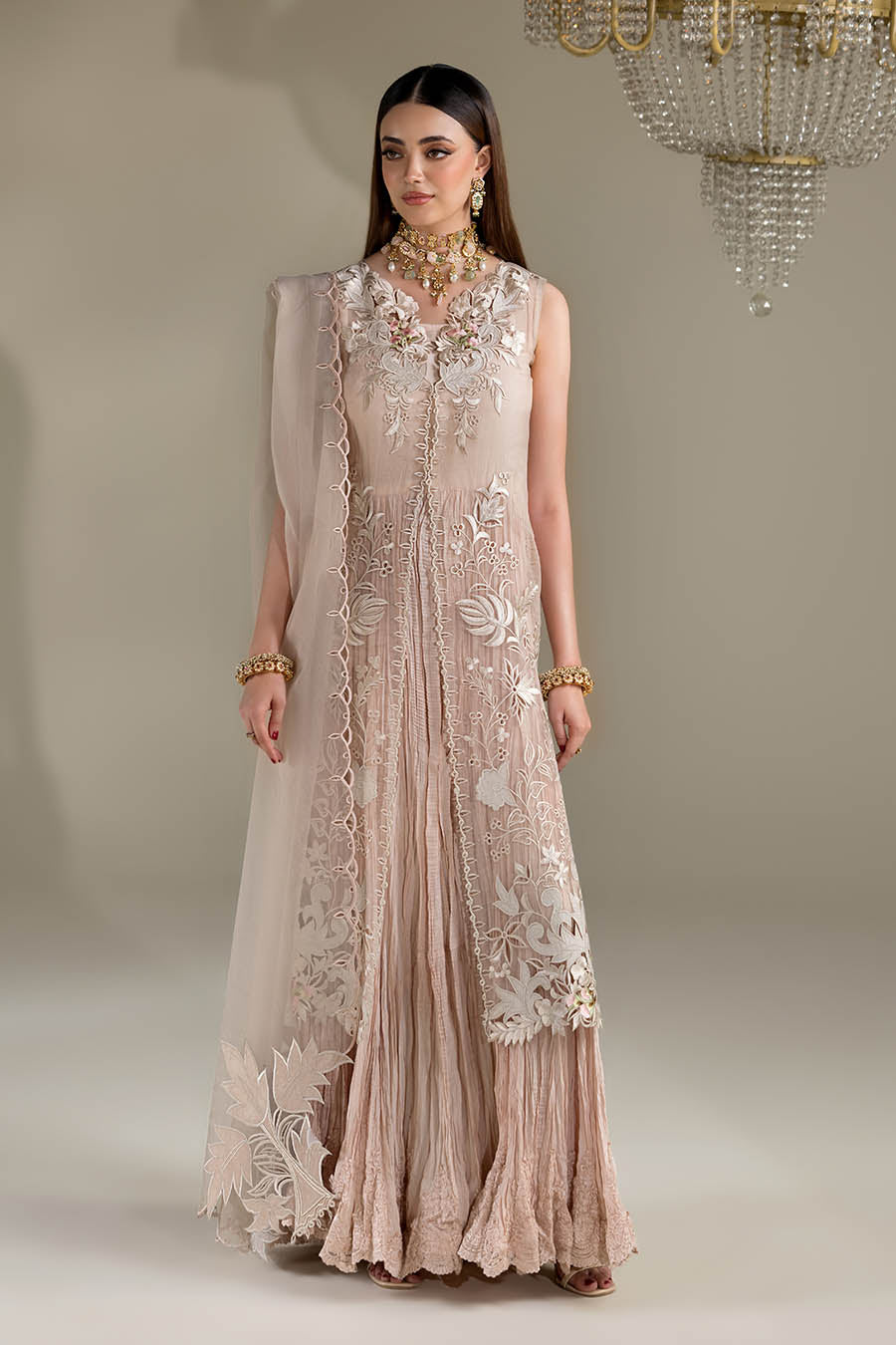 Pastle Pink Organza 3d thread Work | P-298 | Khudabaksh