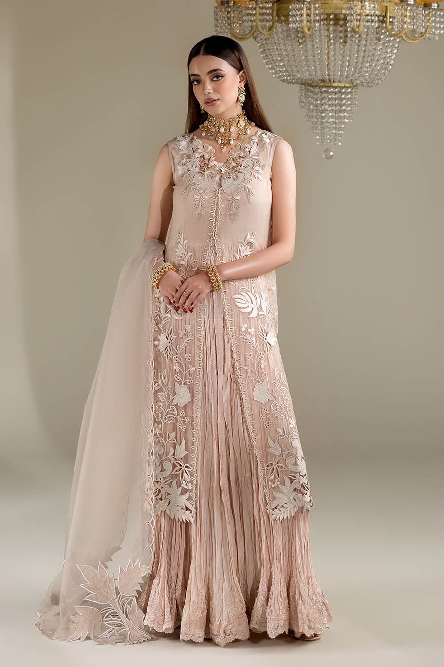 Pastle Pink Organza 3d thread Work | P-298 | Khudabaksh