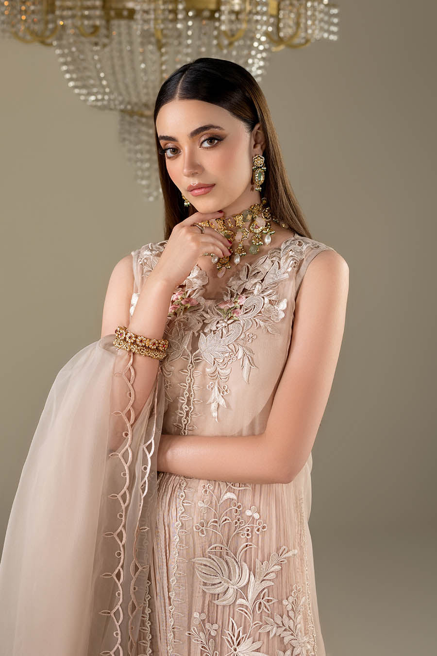 Pastle Pink Organza 3d thread Work | P-298 | Khudabaksh