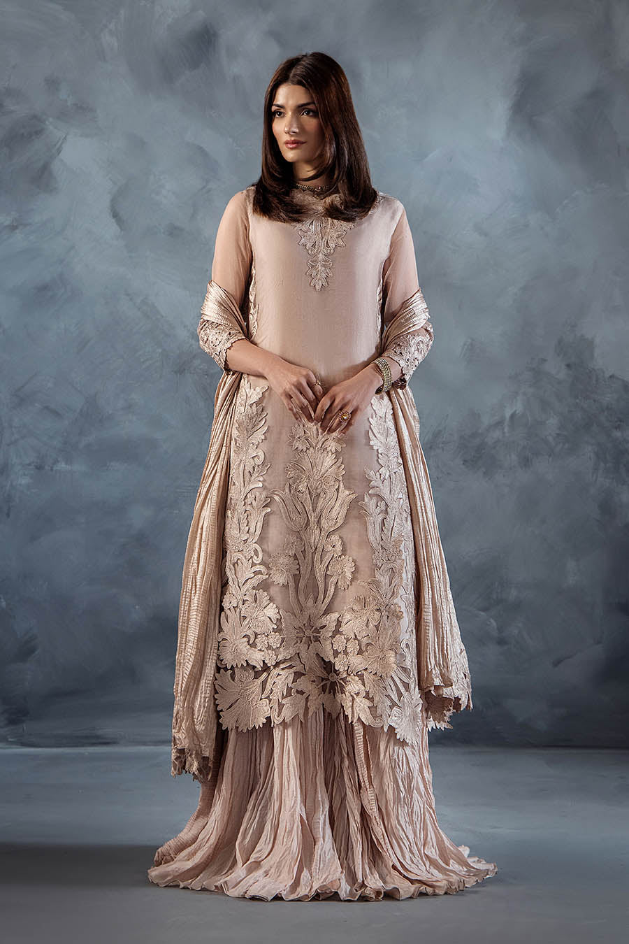 Pastle Pink Russian Grip & Organza | P-304 | Khudabaksh