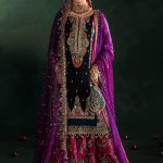 Black Magenta Crinkle Chiffon | P-306 | khudabaksh