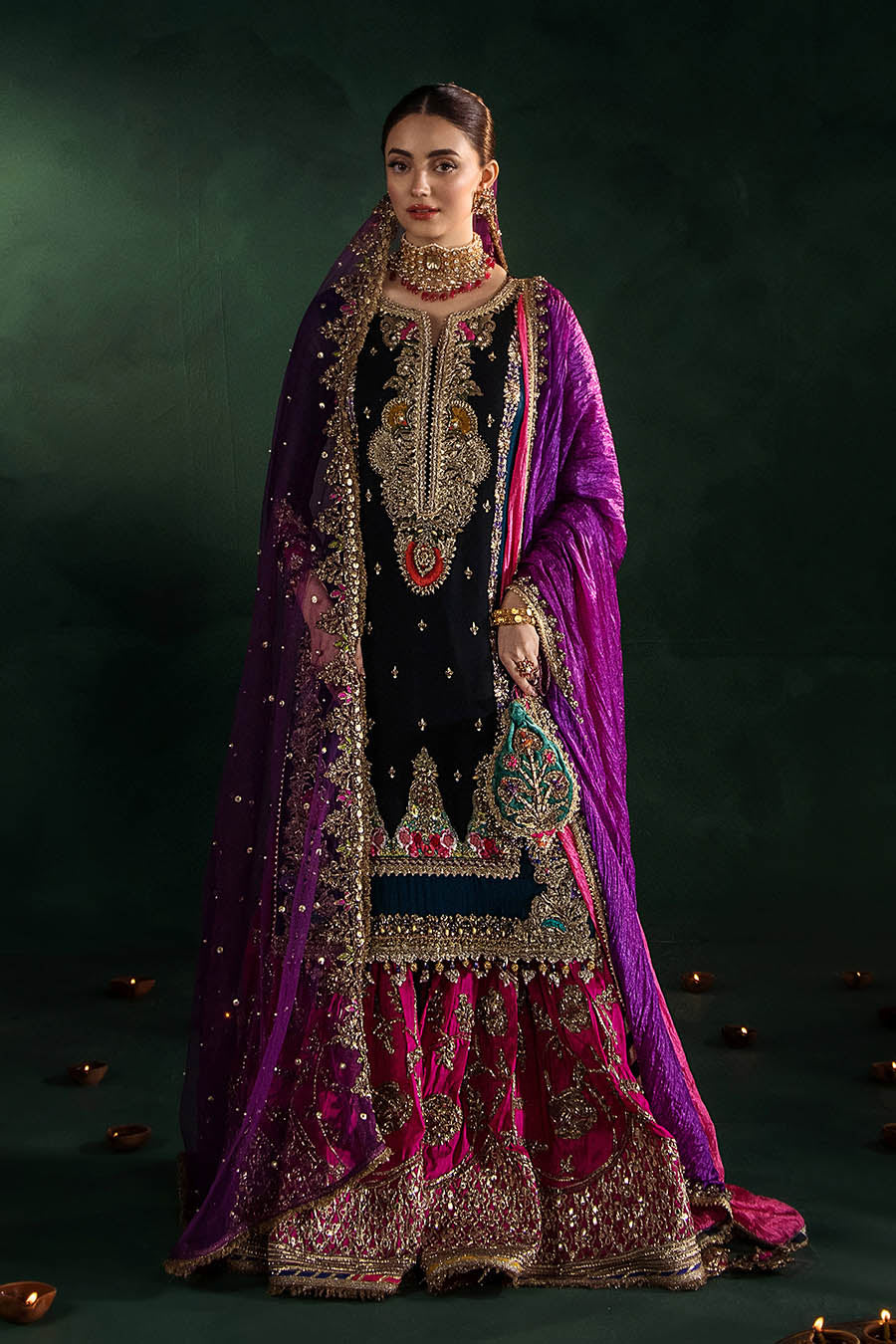 Black Magenta Crinkle Chiffon | P-306 | khudabaksh