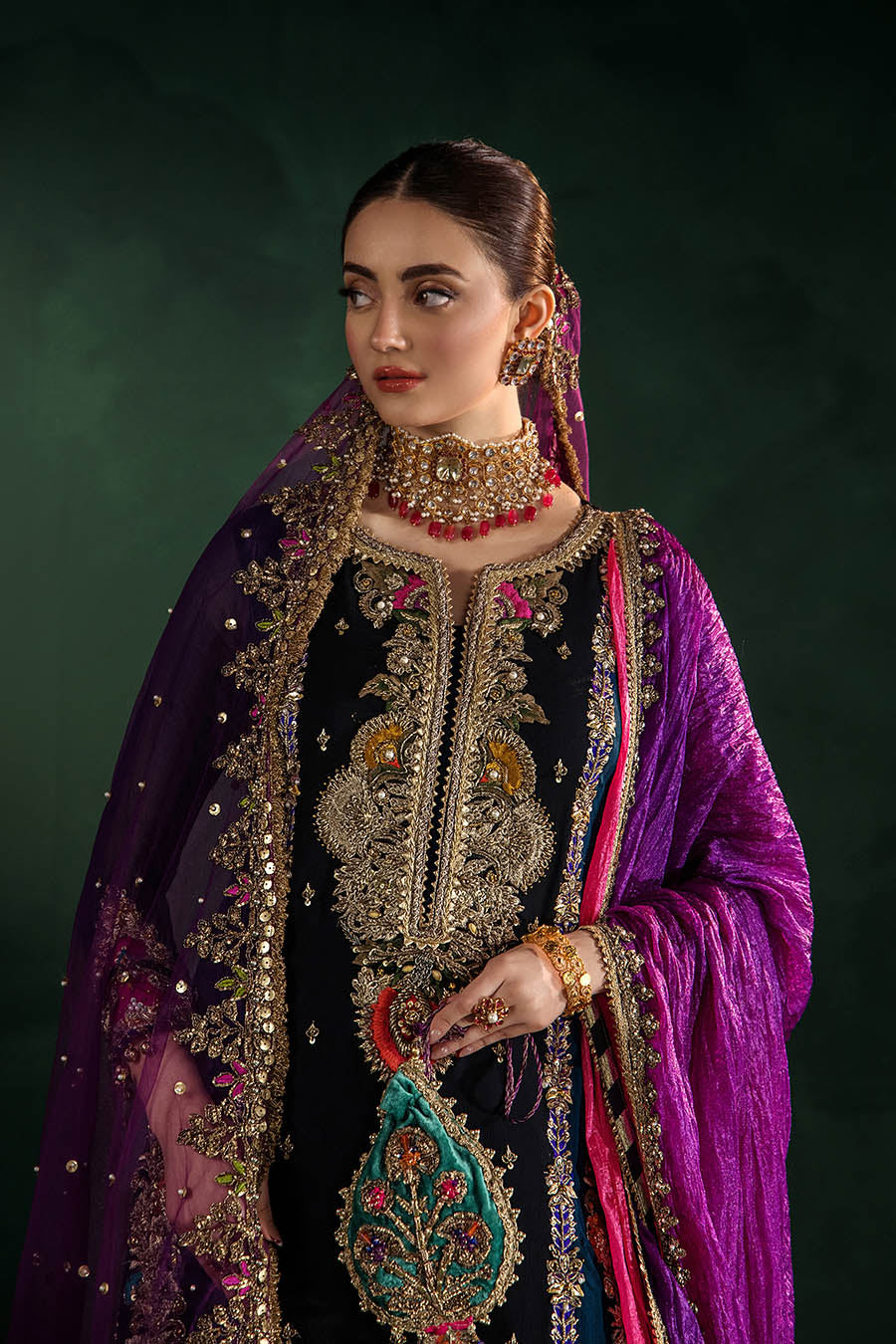 Black Magenta Crinkle Chiffon | P-306 | khudabaksh