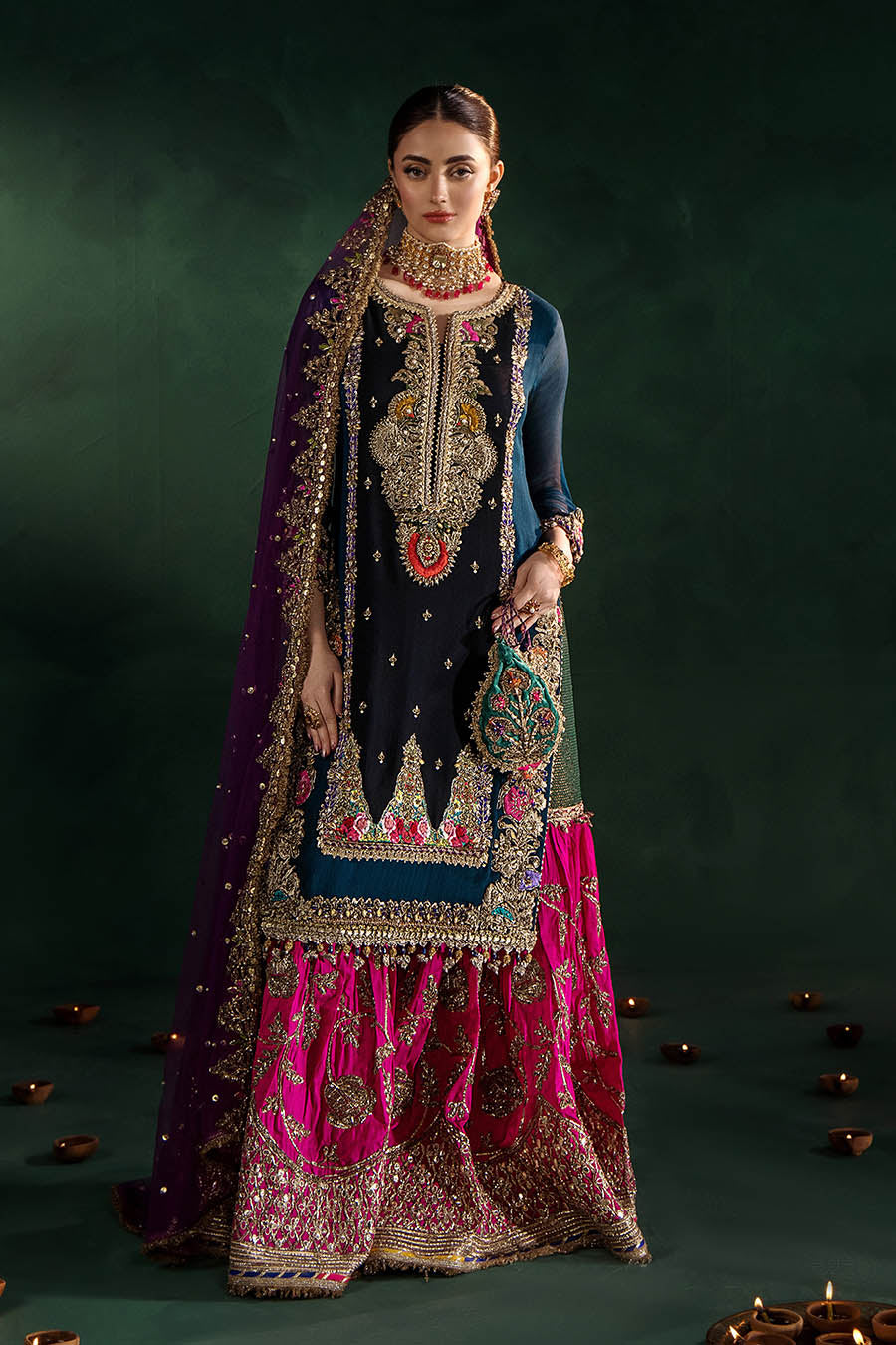 Black Magenta Crinkle Chiffon | P-306 | khudabaksh