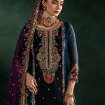 Black Magenta Crinkle Chiffon | P-306 | khudabaksh