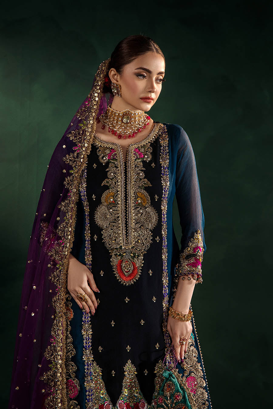 Black Magenta Crinkle Chiffon | P-306 | khudabaksh