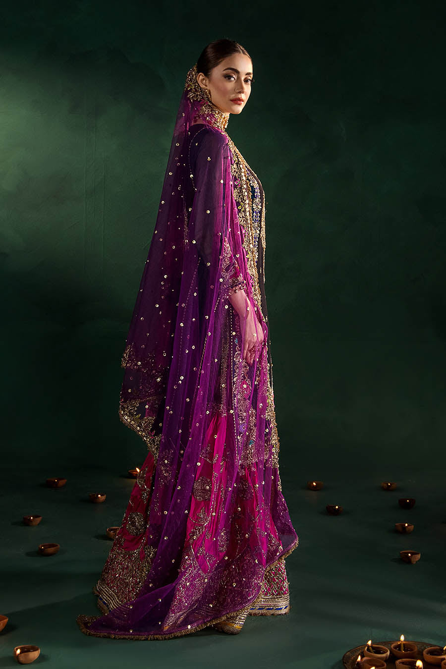 Black Magenta Crinkle Chiffon | P-306 | khudabaksh