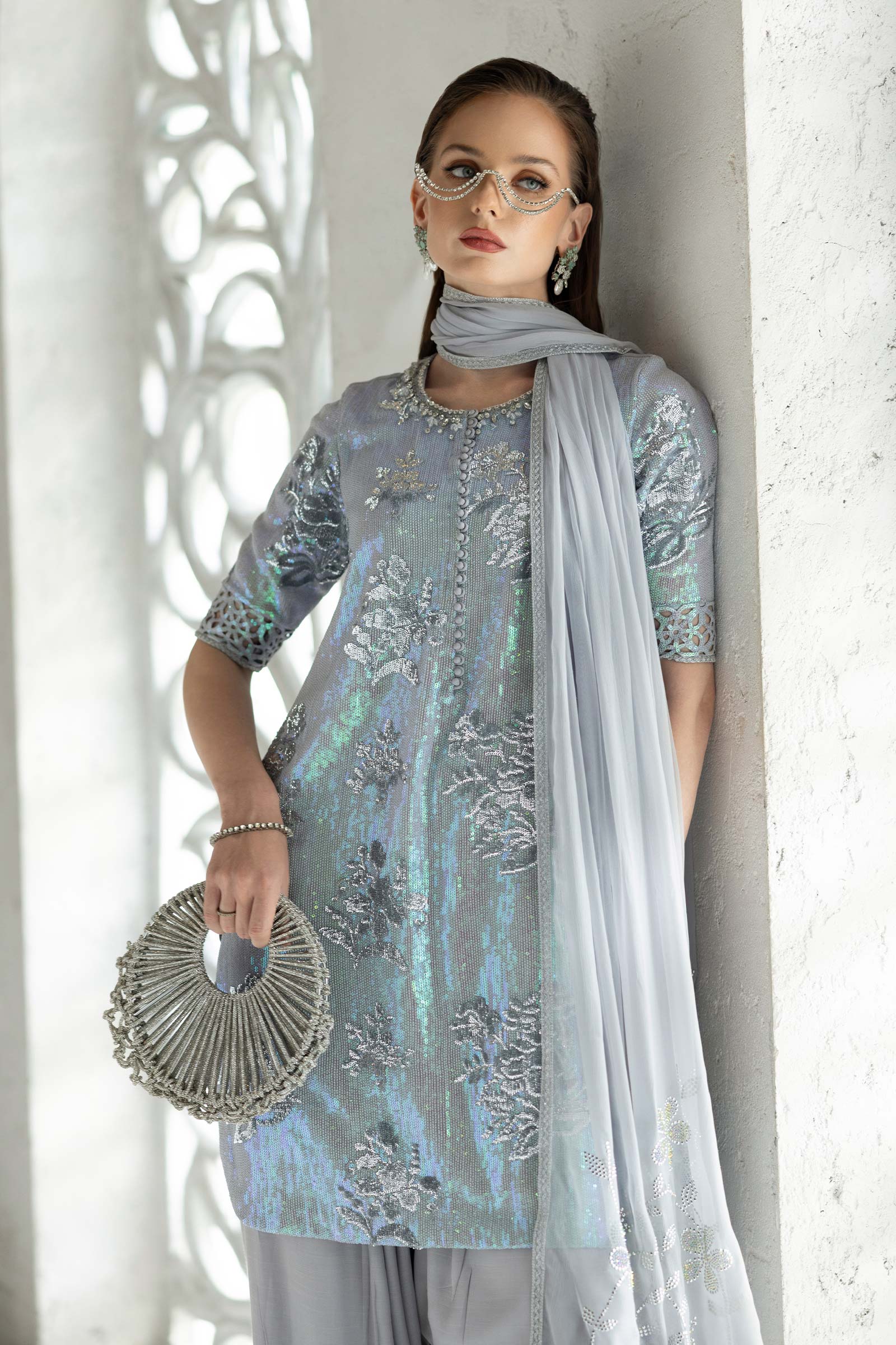 3 Piece Embroidered Chiffon Suit