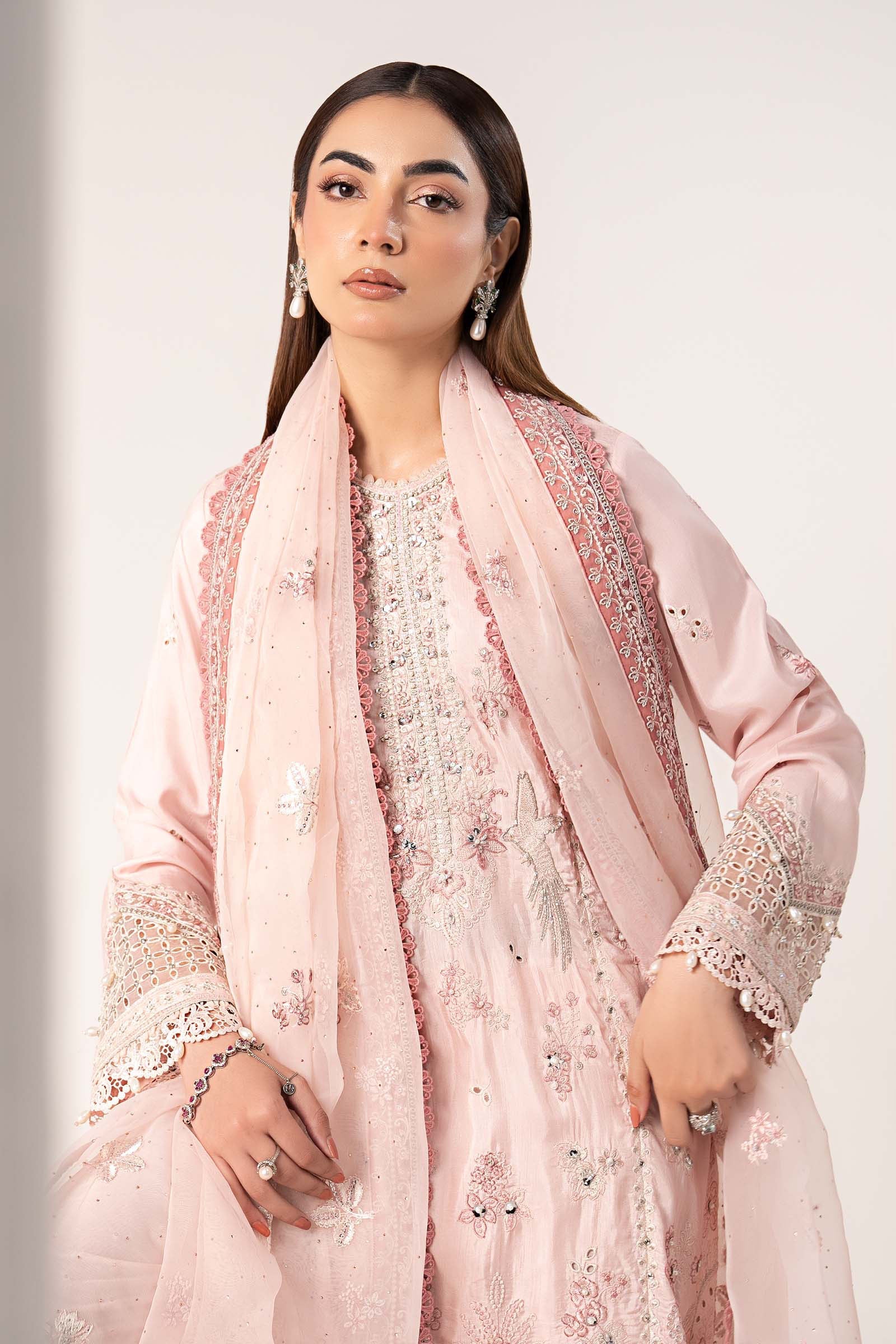 3 Piece Embroidered Raw Silk Suit