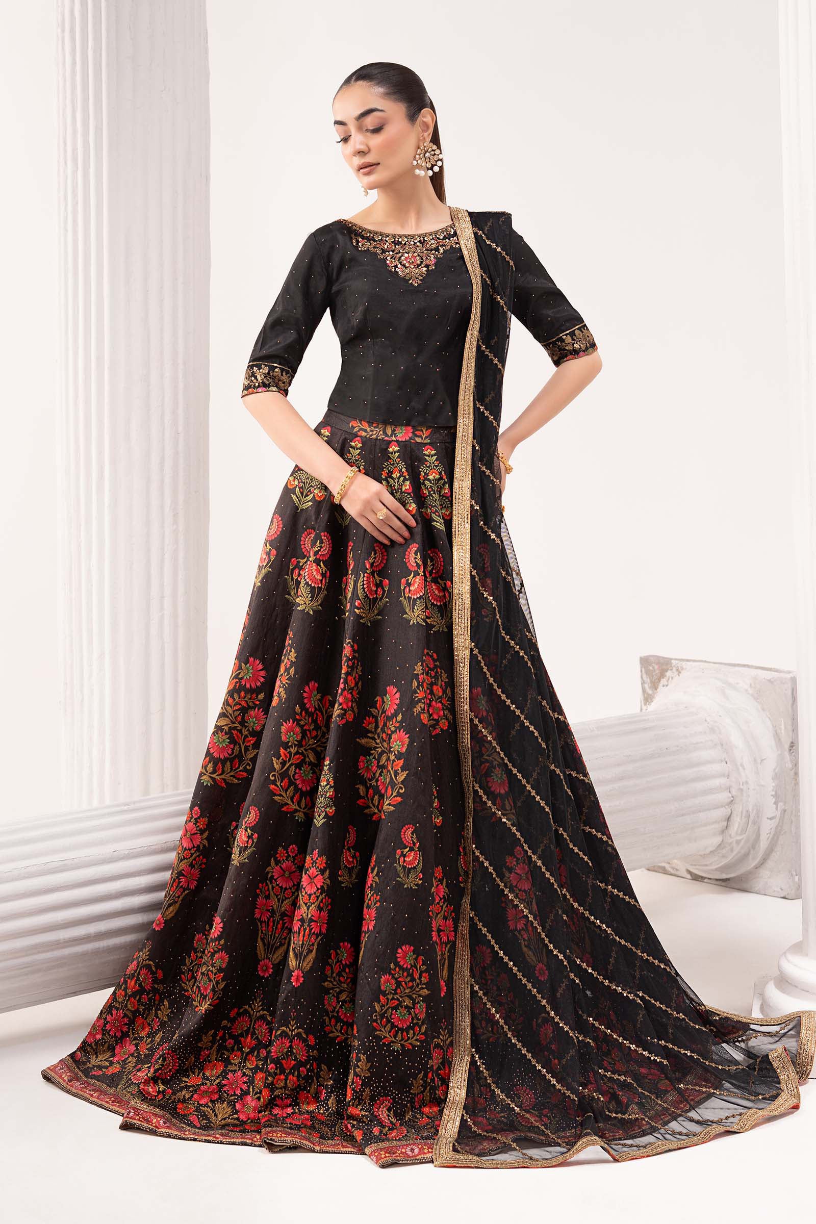 3 Piece Embroidered Raw Silk Suit