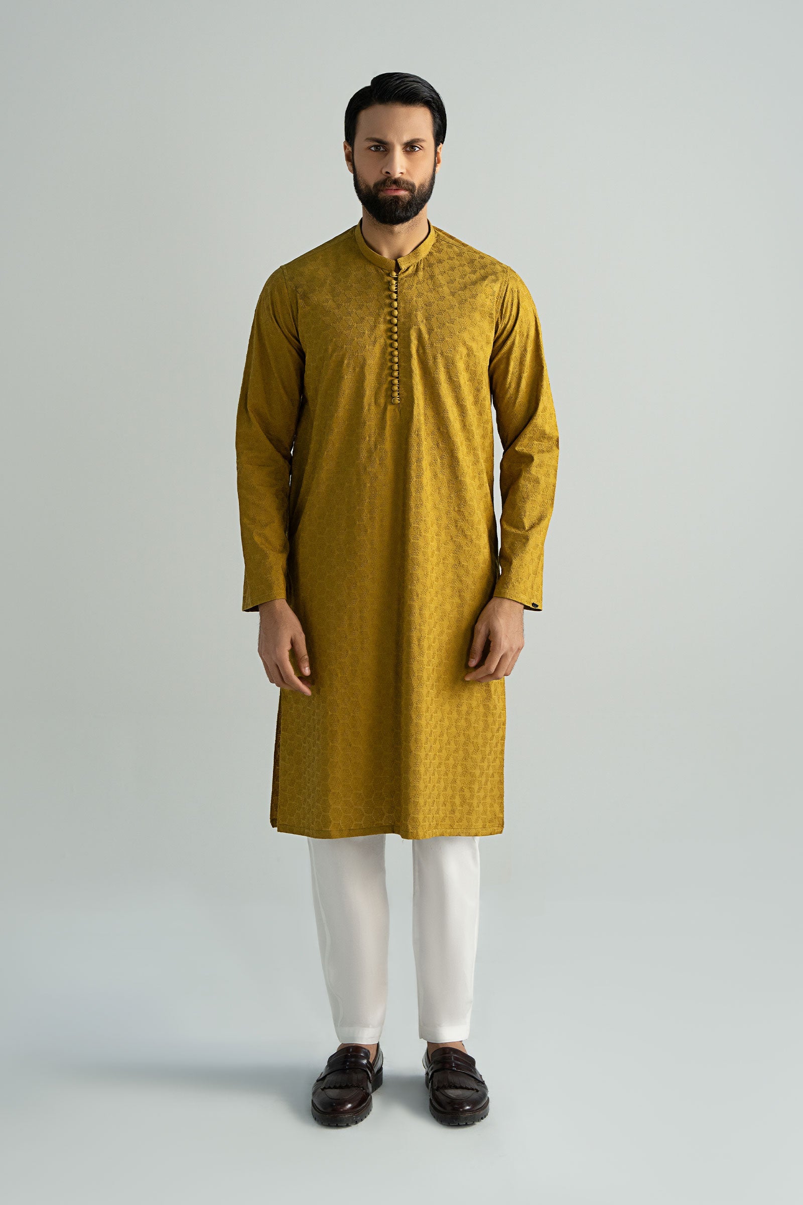 Embroidered Cotton Kurta | MBM-KR25-06-Mustard | Maria B
