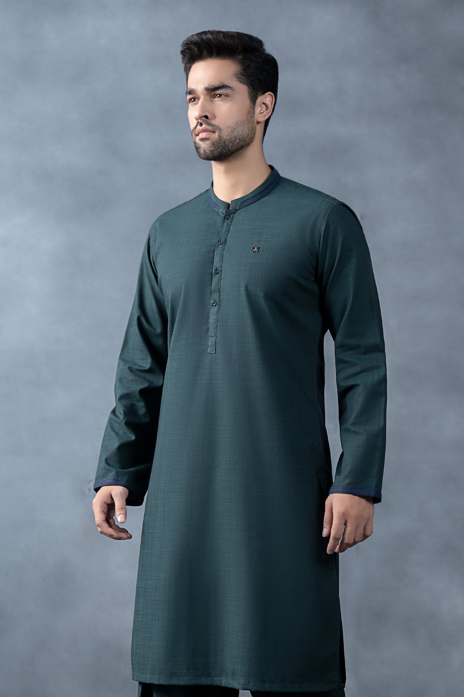 Nova Yarn Dyed Khaddar Kurta | KRW25-28-Forest Green | Maria B