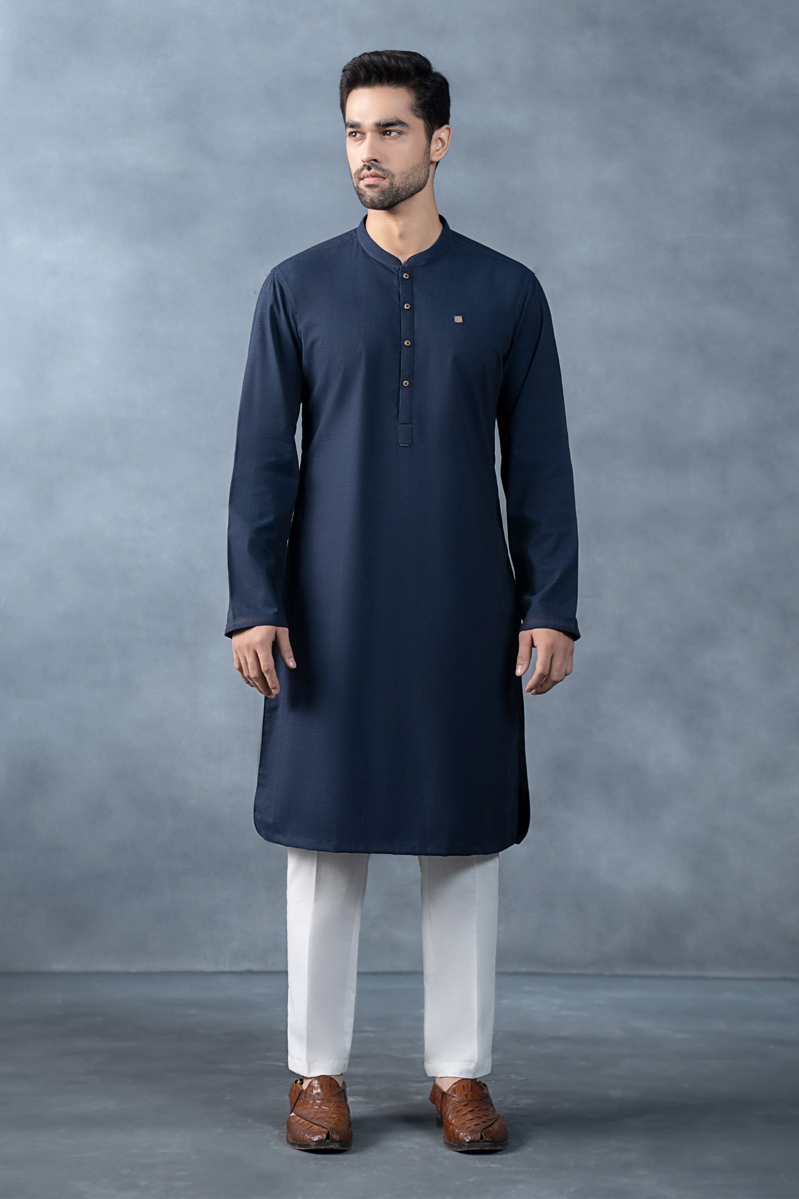 Nova Yarn Dyed Khaddar Kurta | KRW25-29-Evening Blue | Maria B