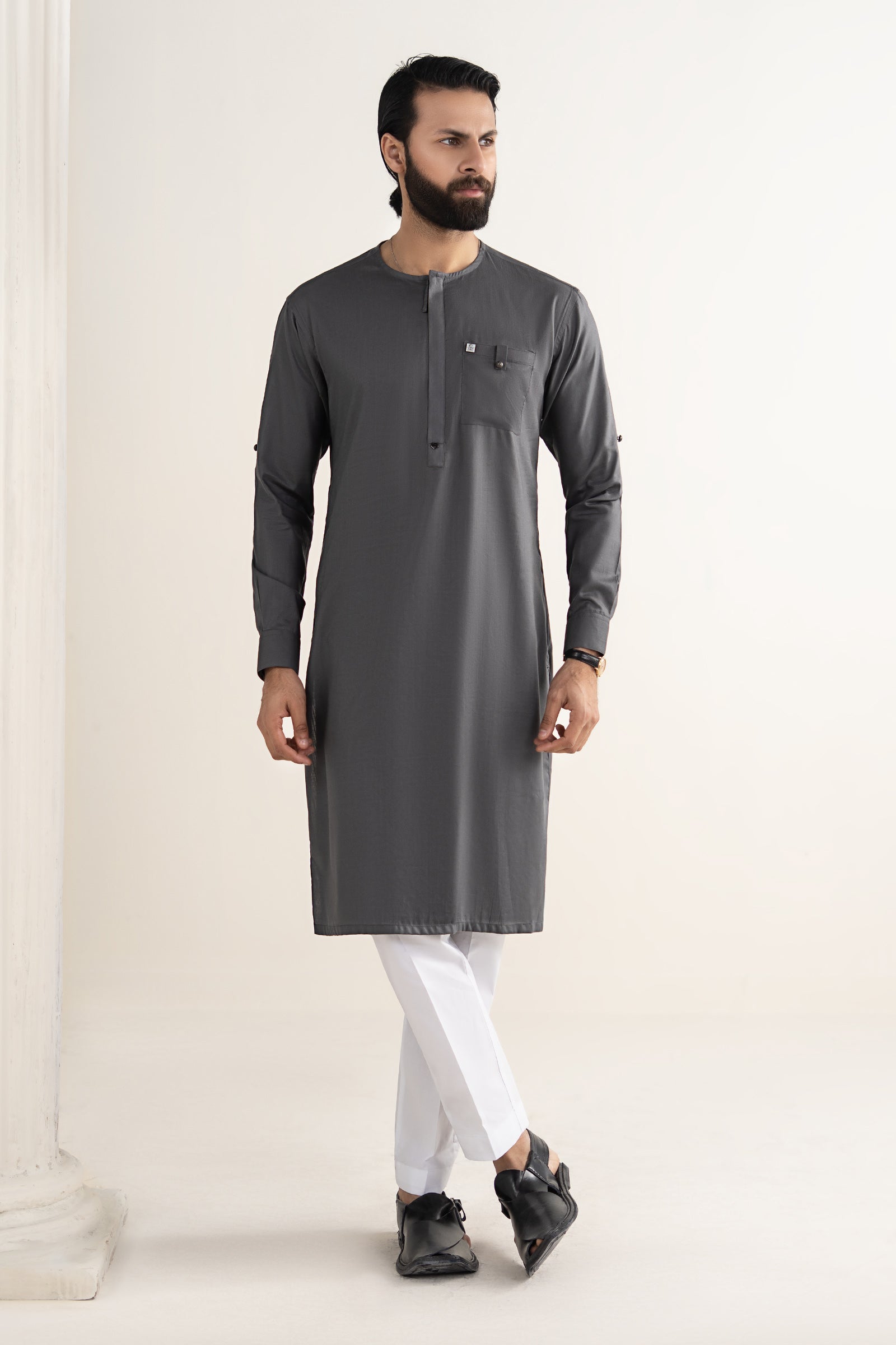 Blended Kurta | KRSS26-14-Lava Grey | Maria B