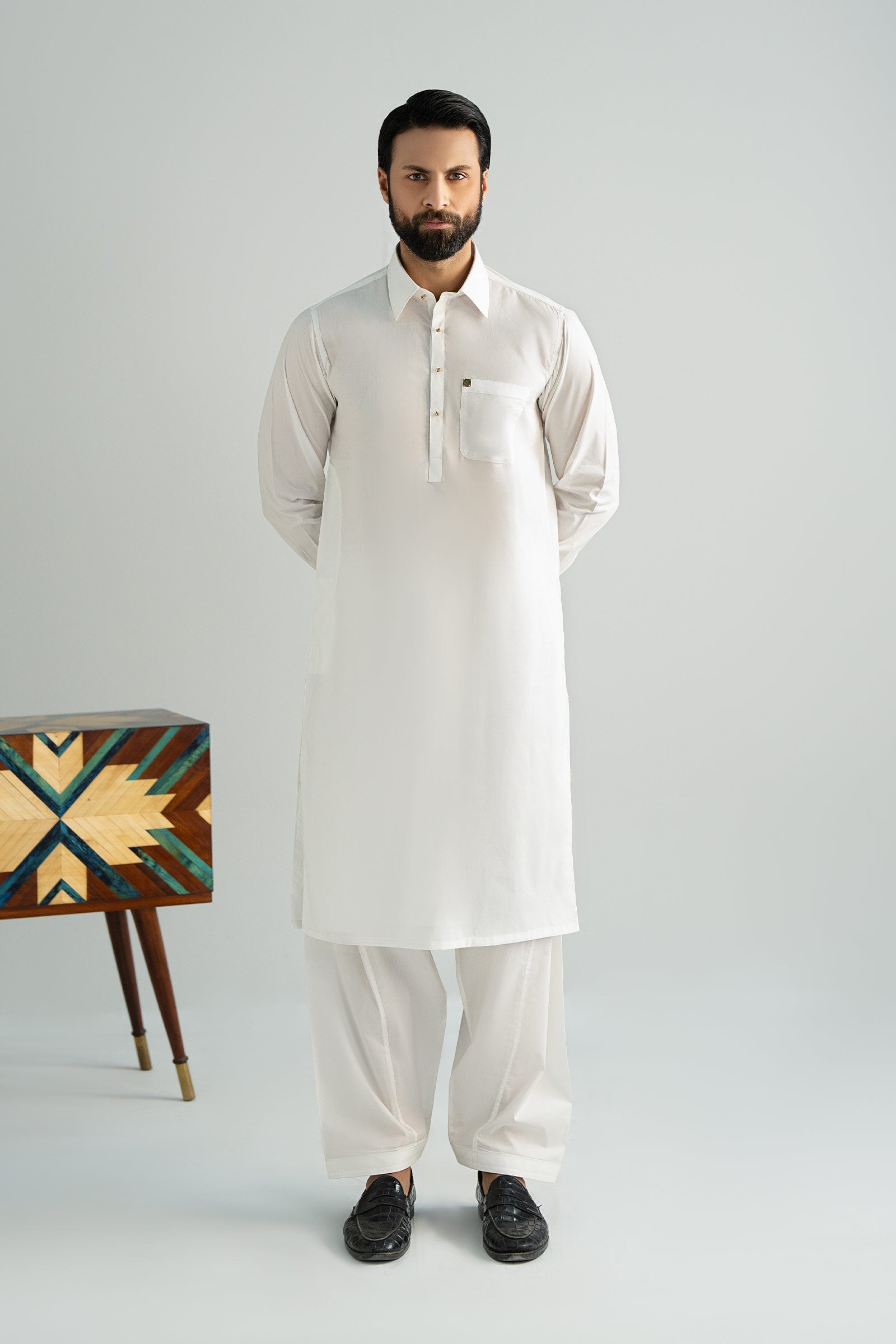 Men Kameez Shalwar Cotton | 2P25-04-Off White | Maria B