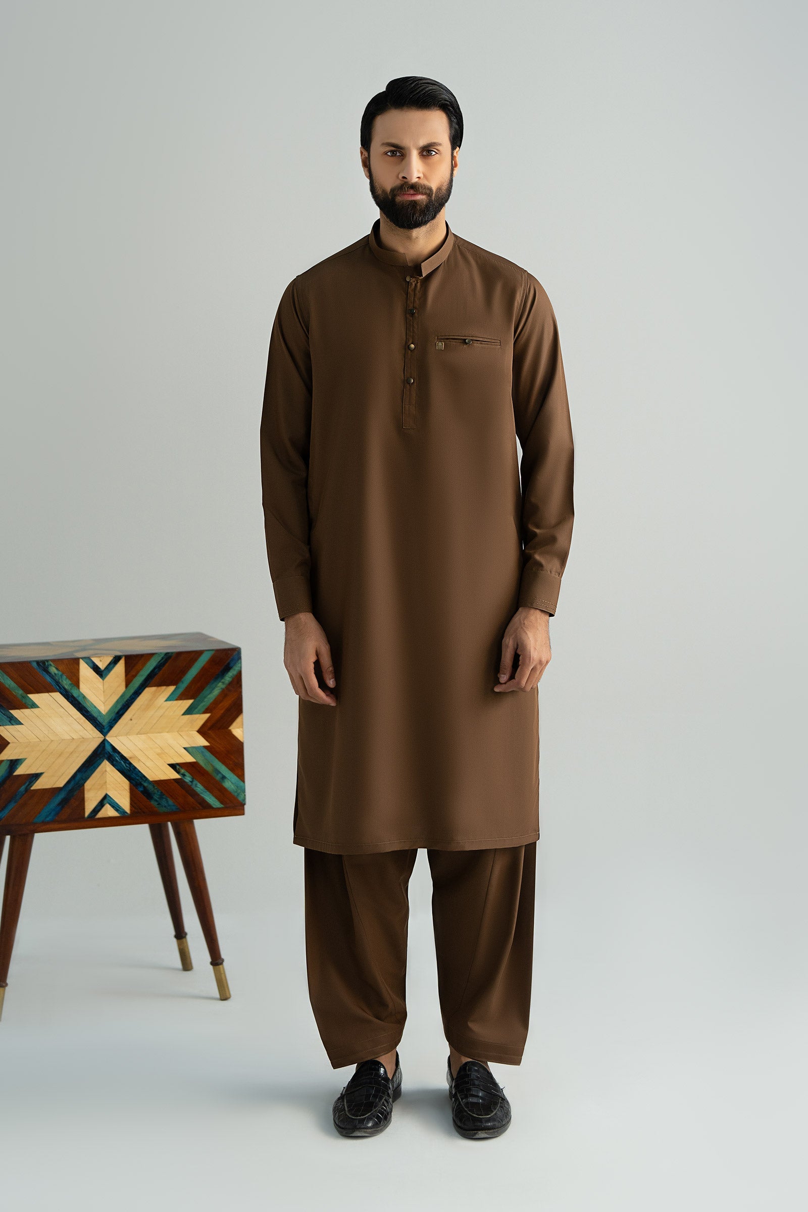 Kameez Shalwar Blended | MBMS-2P25-07-Chocolate Brown | Maria B
