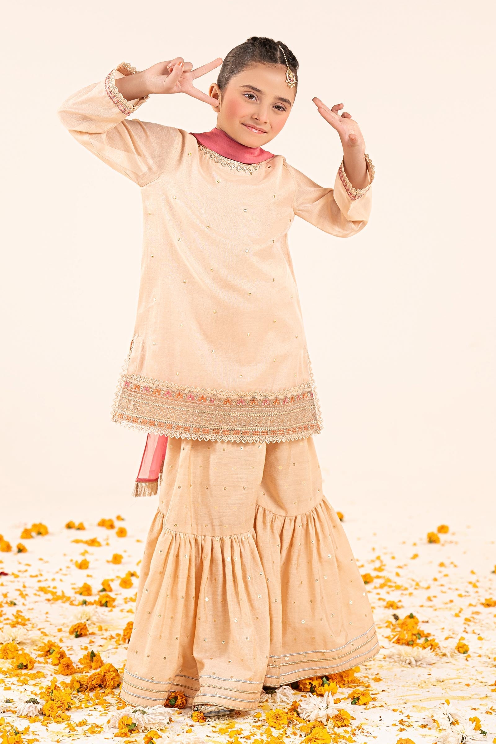 Embroidered Masoori Yarn Dyed | EF26-04-Peach-4-6 | Maria B