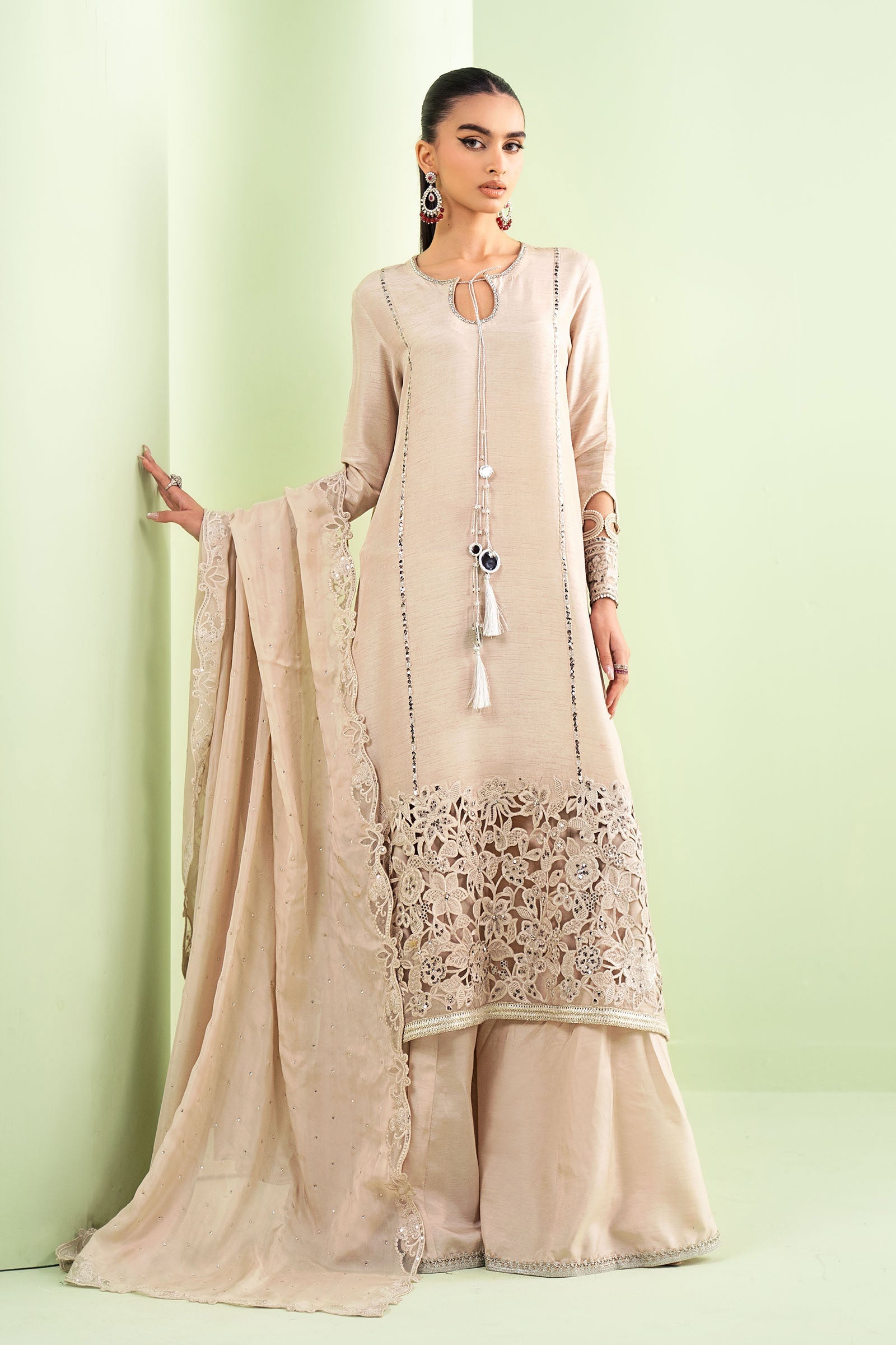 3 Piece Embroidered Raw Silk Suit