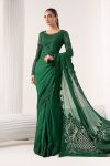 Embroidered Chiffon Saree | EF26-73-Green | Maria B