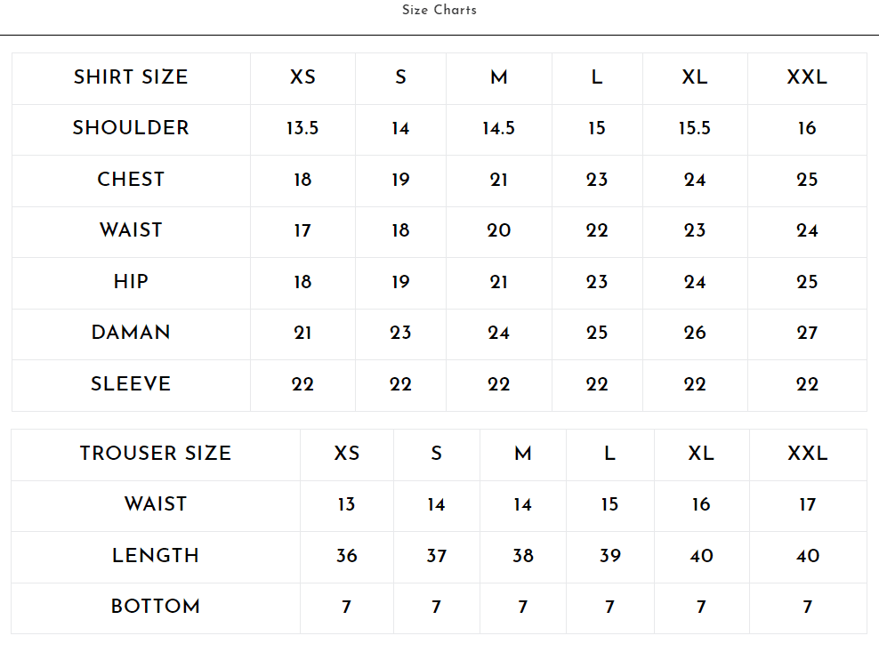 RAMSHA1 SIZE CHART