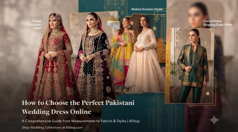 # How to Choose the Perfect Pakistani Wedding Dress Online ## Introduction Pakistani wedding dresses are known worldwide for their elegance, traditional craftsmanship, beautiful embroidery, and luxurious fabrics. Choosing the perfect wedding outfit online can be exciting, but it requires careful consideration of style, fabric, size, and occasion. At Alifsay (By Anmol Online Market), we bring premium Pakistani designer fashion closer to customers around the world, helping you find the perfect outfit for your special moments. ## 1. Understand the Wedding Occasion Before selecting your dress, consider the type of event you are attending. * **Mehndi:** Choose colorful outfits with vibrant embroidery, lightweight fabrics, and playful designs. * **Baraat:** Traditional bridal wear with heavy embroidery, luxurious fabrics, and elegant details is ideal. * **Walima:** Soft colors, graceful cuts, and sophisticated designs create a perfect elegant look. Selecting a dress according to the occasion ensures that your outfit matches the event perfectly. ## 2. Choose the Right Fabric The fabric plays an important role in the overall beauty and comfort of your dress. Popular Pakistani fashion fabrics include: * Chiffon for elegant and flowy designs * Silk for a luxurious appearance * Organza for modern formal wear * Velvet for winter weddings * Lawn and cotton blends for comfortable seasonal outfits Always consider the weather and event timing before choosing your fabric. ## 3. Check the Size Guide Carefully Buying clothes online requires accurate measurements. Before placing your order: * Check the brand's size chart * Measure your bust, waist, hips, and length * Compare your measurements with the provided size guide A correct size ensures a comfortable fit and a beautiful appearance. ## 4. Select the Right Color Pakistani wedding fashion offers a wide range of colors. Traditional bridal colors include: * Red * Maroon * Gold * Deep Green Modern fashion trends also include: * Pastel shades * Ivory * Peach * Silver tones Choose colors that match your personal style and complement your personality. ## 5. Pay Attention to Embroidery and Details Pakistani dresses are famous for their detailed craftsmanship. Look for: * Hand embroidery * Zari work * Sequins * Thread work * Stone embellishments These details add elegance and make every outfit unique. ## 6. Buy From a Trusted Online Store When purchasing Pakistani dresses online, always choose a reliable platform that provides: * Original branded collections * Clear product images * Accurate descriptions * Secure payment options * Customer support * Return and exchange policies A trusted store ensures a smooth and satisfying shopping experience. ## Final Thoughts Choosing the perfect Pakistani wedding dress online becomes easier when you focus on the occasion, fabric, size, color, and quality details. With the right selection, your outfit can reflect your personality and make your special day even more memorable. Explore premium Pakistani fashion collections at **Alifsay (By Anmol Online Market)** and discover elegant designs delivered worldwide. --- **SEO Title:** How to Choose the Perfect Pakistani Wedding Dress Online **Meta Description:** Discover how to choose the perfect Pakistani wedding dress online. Learn about fabrics, sizes, colors, embroidery, and tips for buying designer Pakistani outfits.