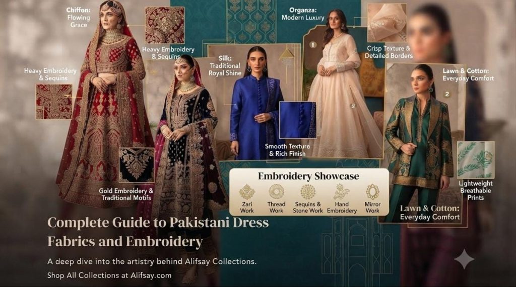 Complete Guide to Pakistani Dress Fabrics and Embroidery